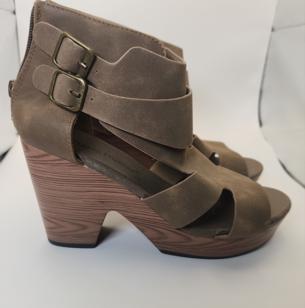Pierre Dumas PAM-4 Taupe Size 5 M Open Toe Heels Zipper Platform Sandals Tan - Picture 3 of 8